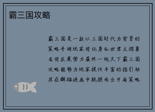霸三国攻略
